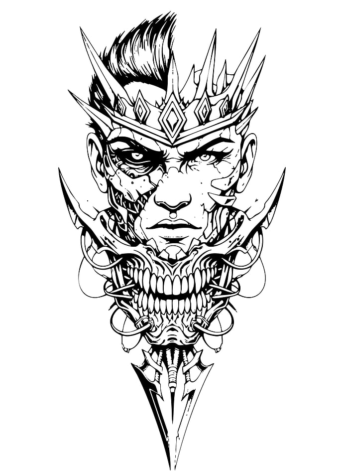 Cyberpunk King Black and White Illustration