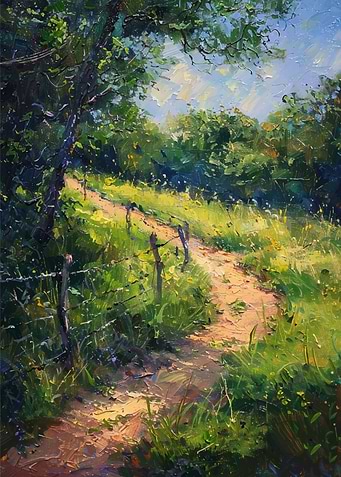 Impressionistic Path Through Green Landscape