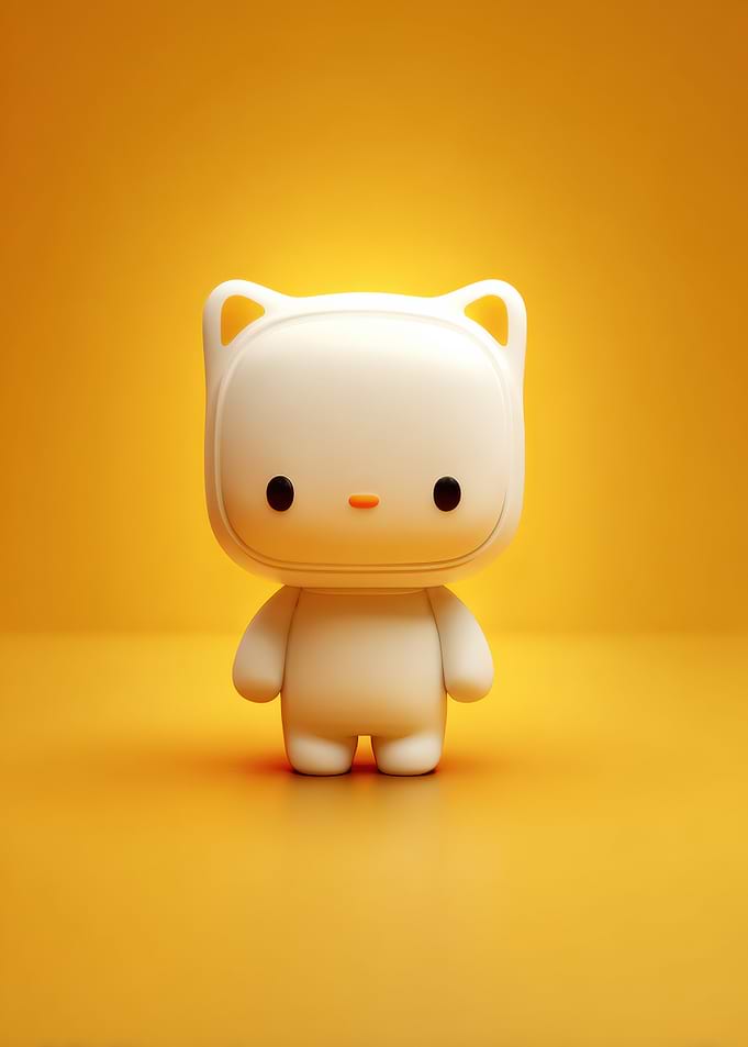 Cute White Cartoon Character on Yellow Background