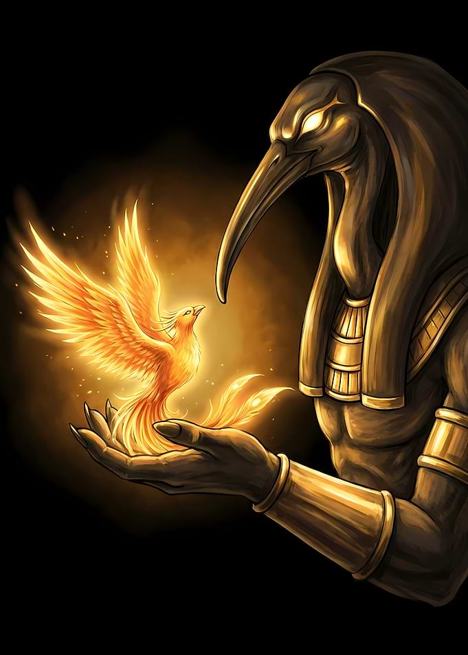 Thoth Holding a Phoenix