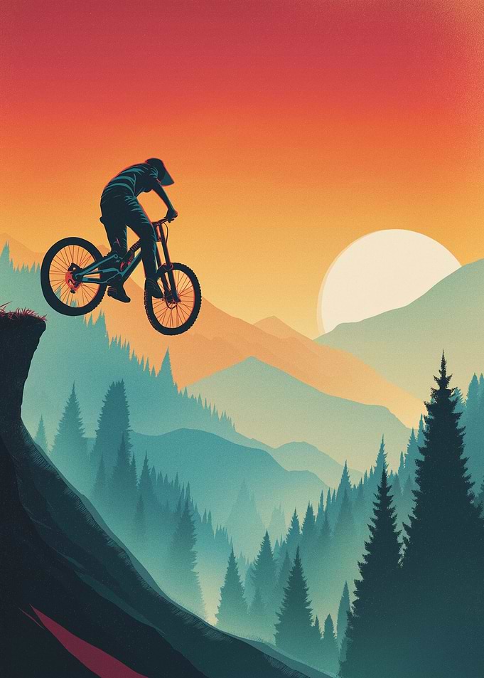 Mountain Biker Jumping at Sunset