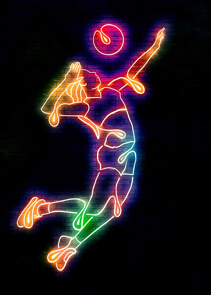 Neon Volleyball Player on Brick Wall