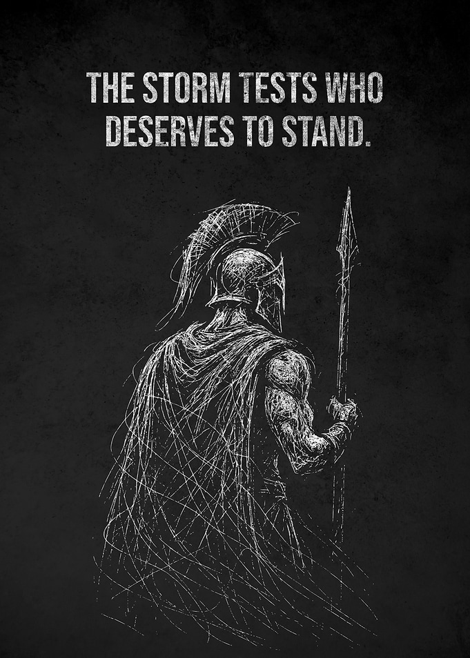 Spartan Warrior with Storm Quote on Black