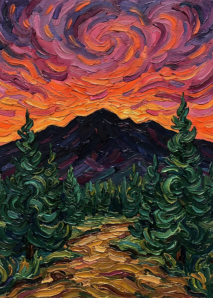 Impasto Mountain Landscape at Sunset