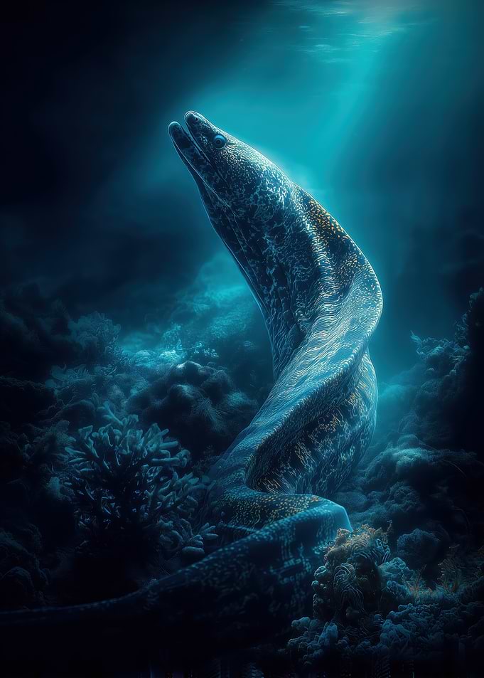 Eel in Deep Blue Ocean