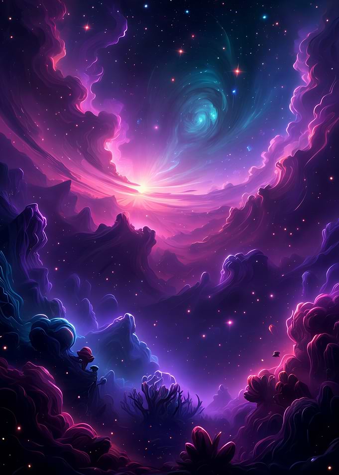 Cosmic Nebula Landscape with Stars