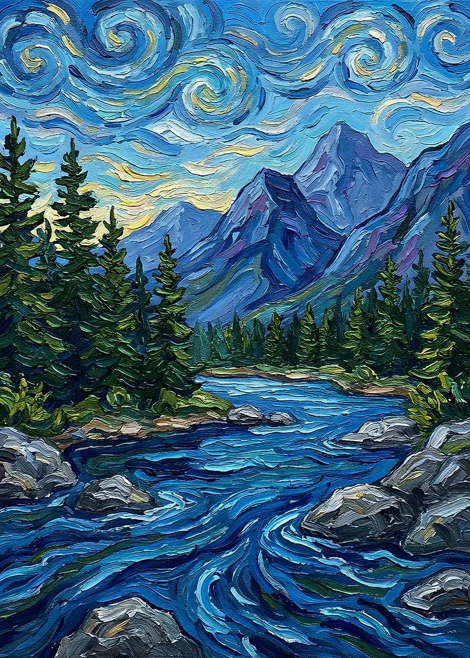 Mountain River Landscape Painting