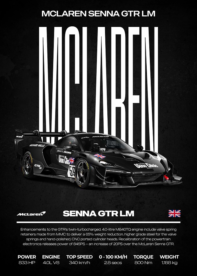 McLaren Senna GTR LM Car Poster