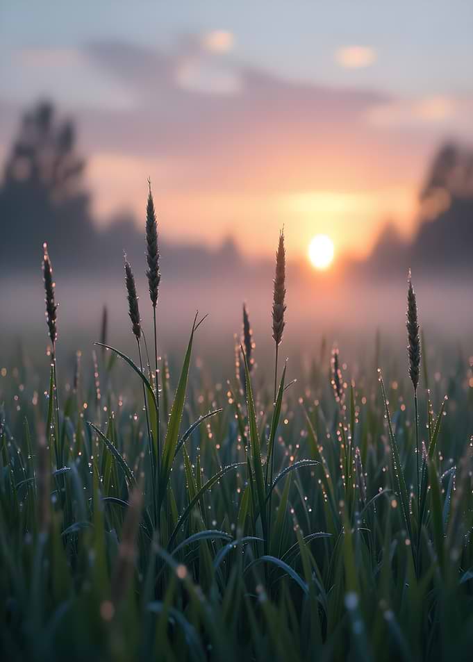 Dewy Grass at Sunrise