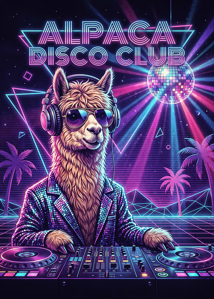 Alpaca Disco Club Neon Art