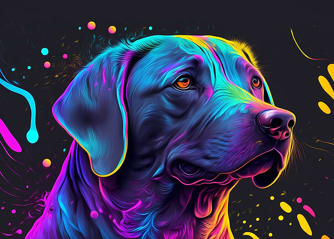 Colorful Retriever Portrait on Black Background