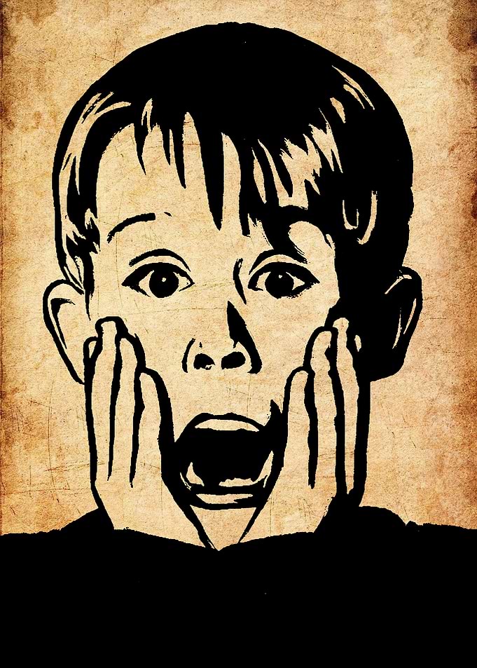 Surprised Boy Black and White Illustration