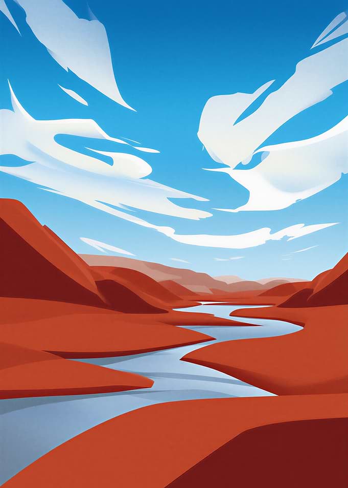 Red Desert River Landscape Illustration