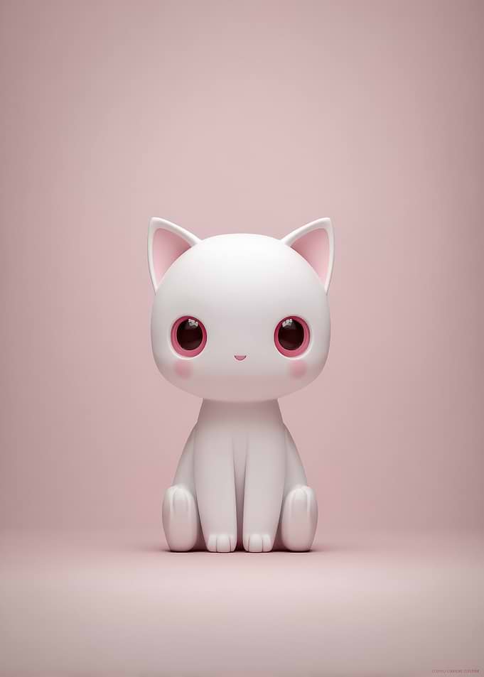 Cute White Cartoon Cat on Pink