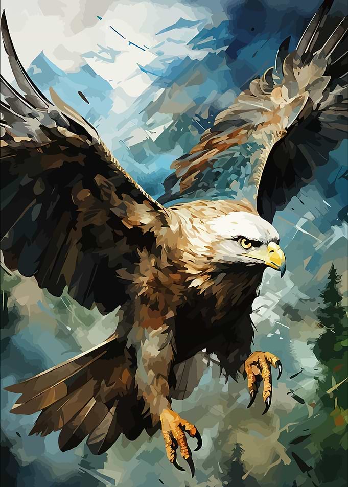 Eagle in Flight over Mountain Landscape