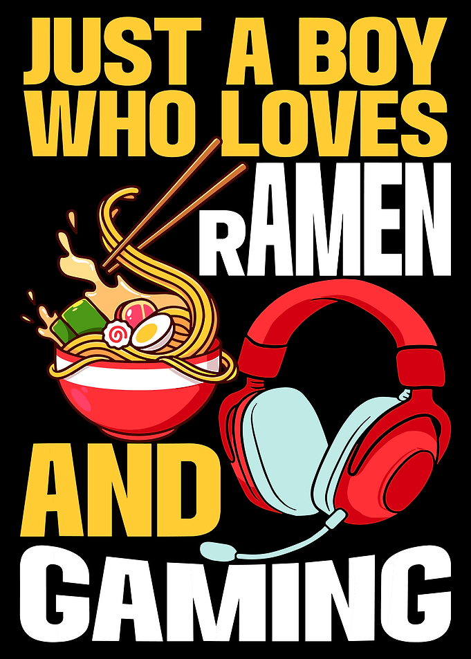 Just a Boy Who Loves Ramen and Gaming Poster, Cute Gamer Food Wall Art Print