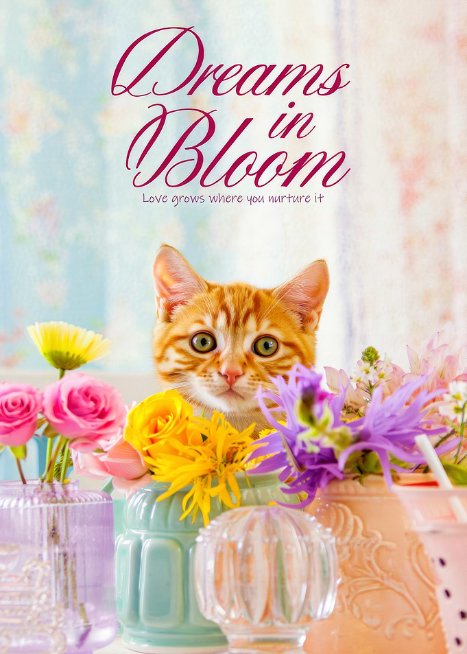 Dreams in Bloom: Cat and Flowers