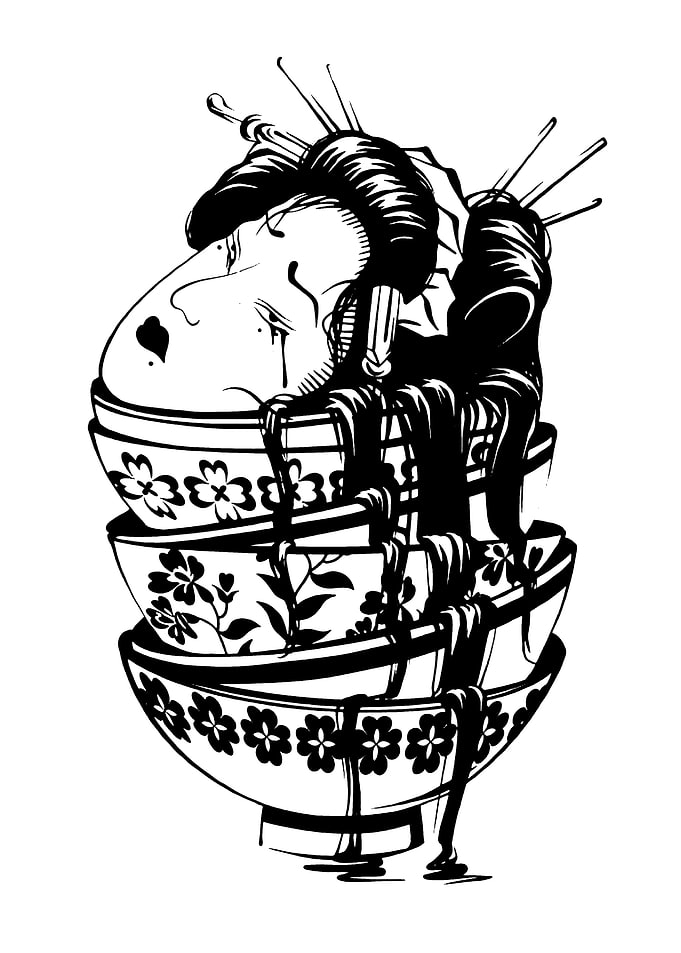 Geisha Head in Bowls Black and White