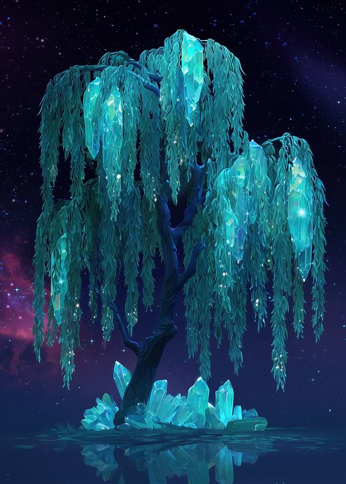 Crystal Willow Tree in a Fantasy Landscape