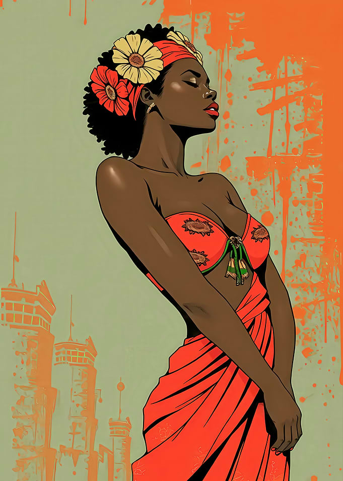 Elegant African Woman with Floral Headband