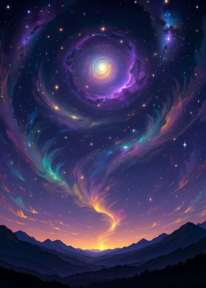 Cosmic Sky Over Mountains