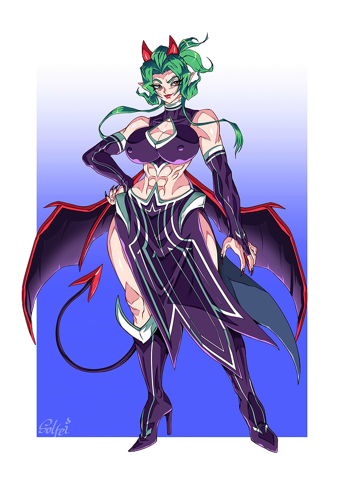 Anime Devil Girl with Green Hair