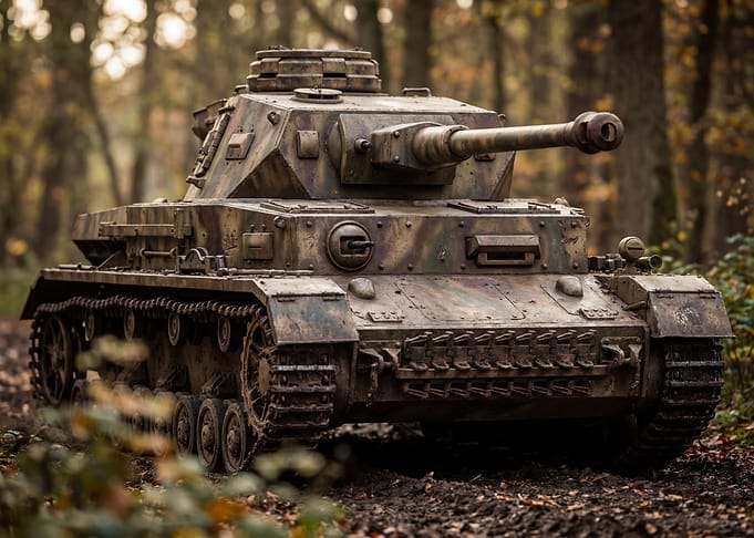 Camouflaged Tank in Forest Setting