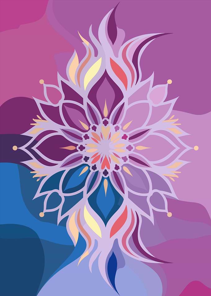 Abstract Floral Mandala in Purple and Blue