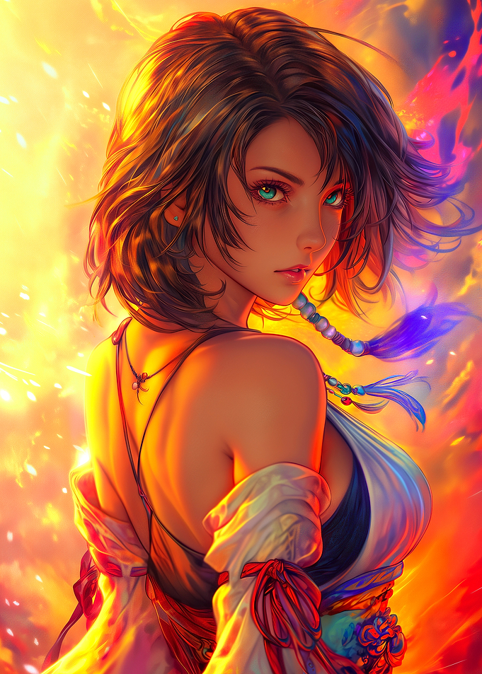 Anime Girl with Fiery Background