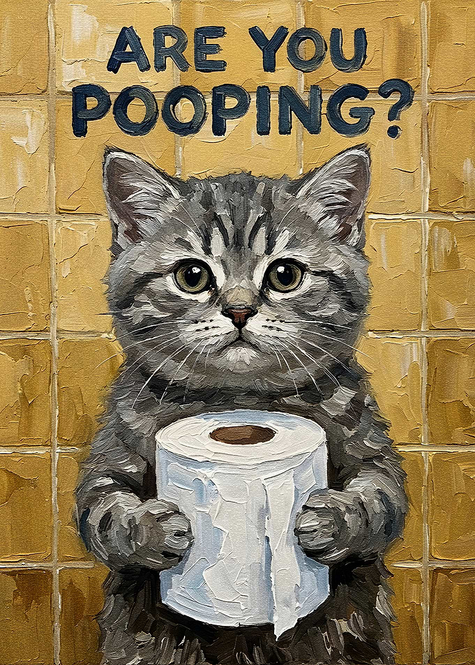 Are You Pooping? Cat with Toilet Paper