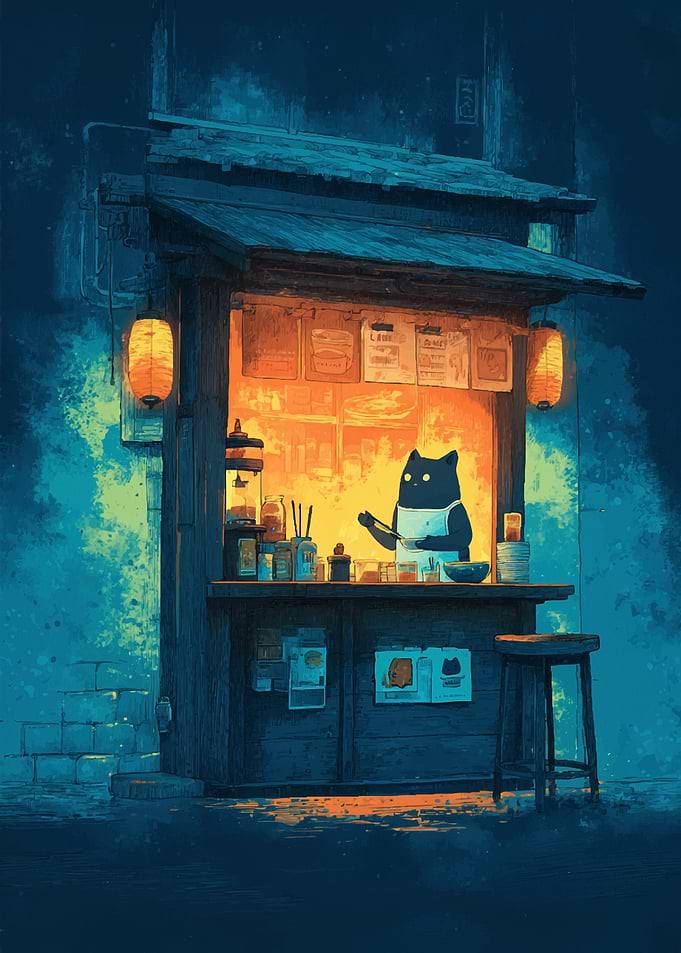 Cat Chef at Japanese Food Stall