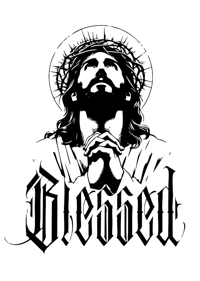 Jesus Christ 'Blessed' Black and White Art