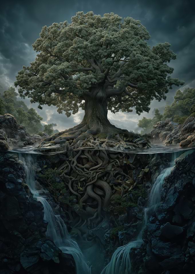 Majestic Tree with Submerged Roots