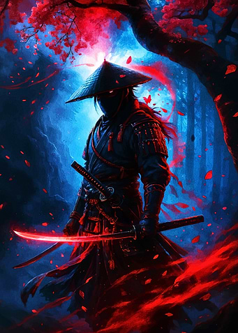 Ninja Warrior in Cherry Blossom Forest