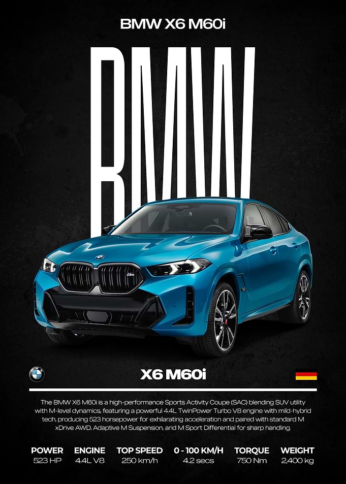 BMW X6 M60i Car Poster