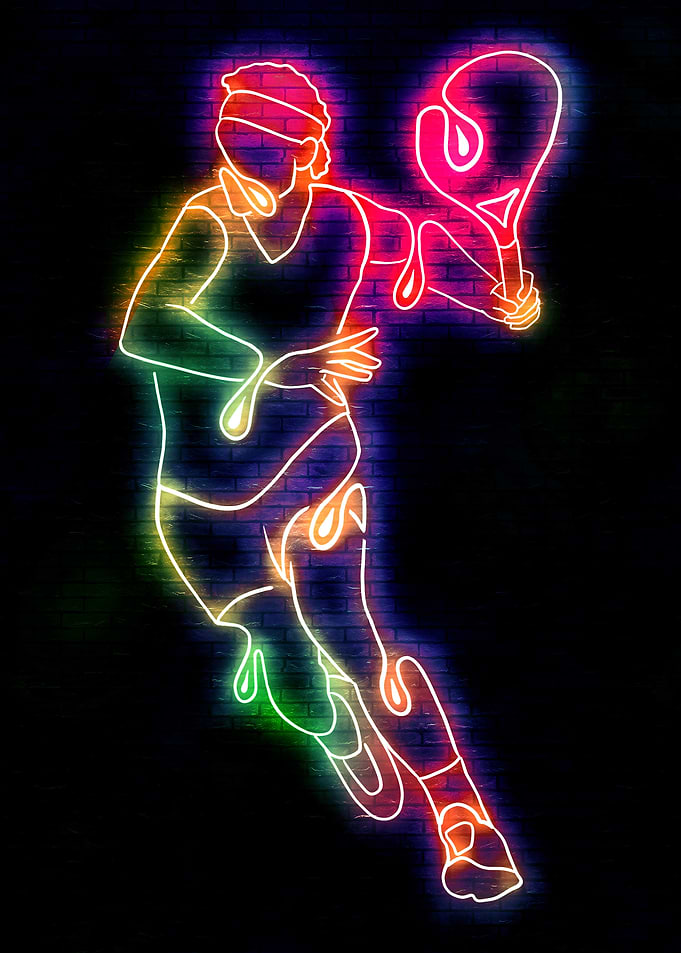 Neon Tennis Player on Brick Wall