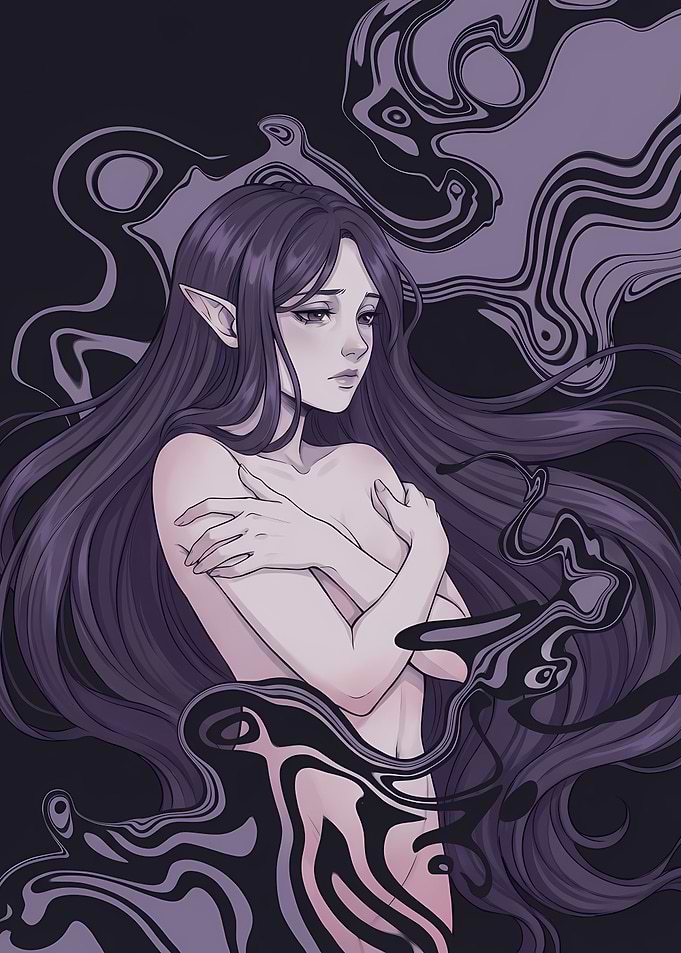 Elf Girl with Abstract Dark Patterns