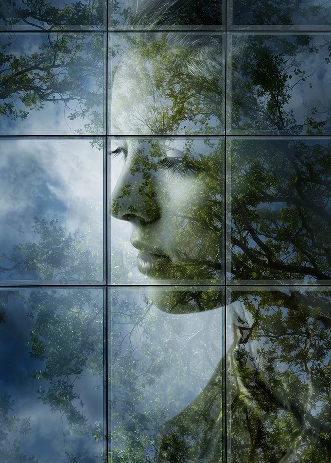 Woman and Nature Double Exposure Portrait