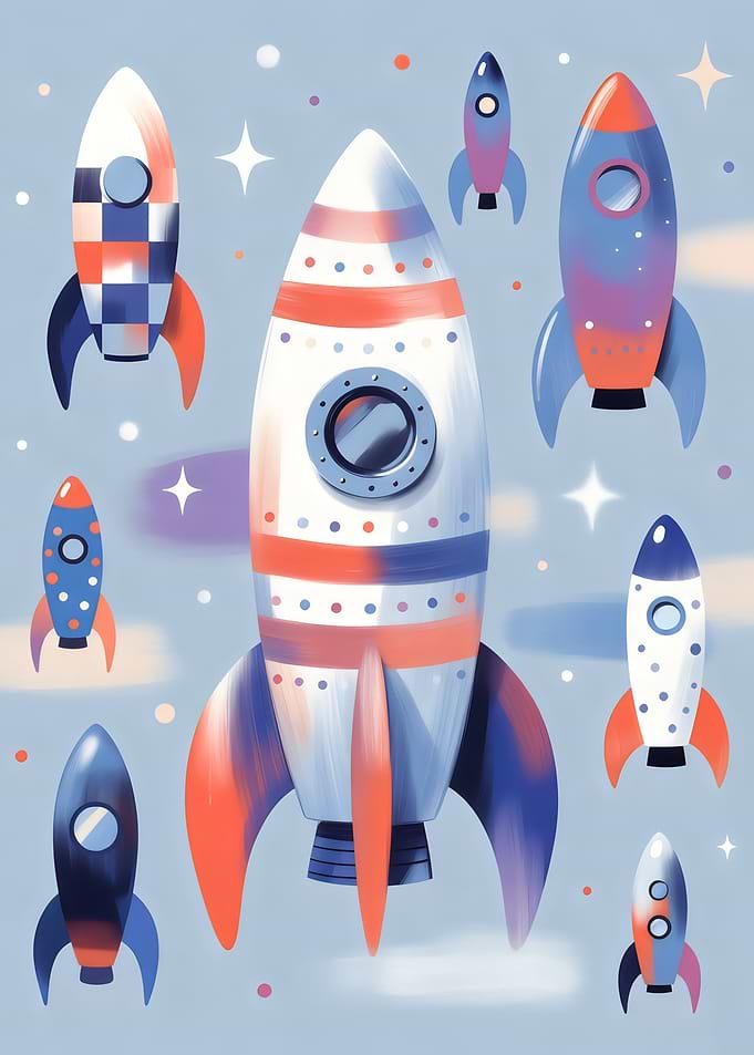 Rocket Ships in Space Illustration