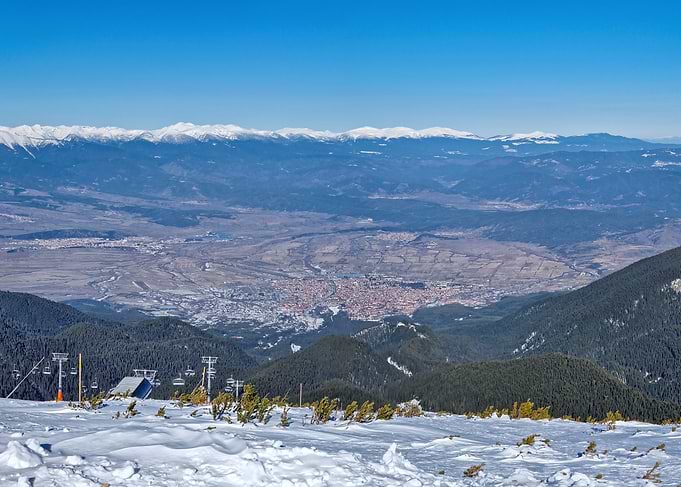 Winter Mountain Landscape with City View