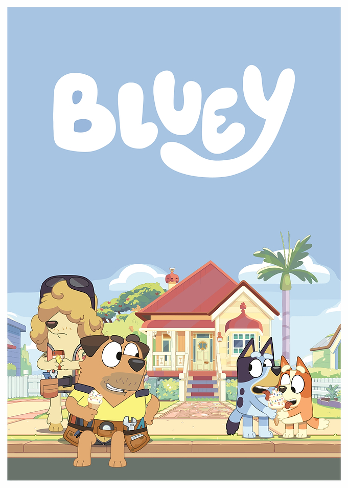 Bluey cartoon characters eating ice cream