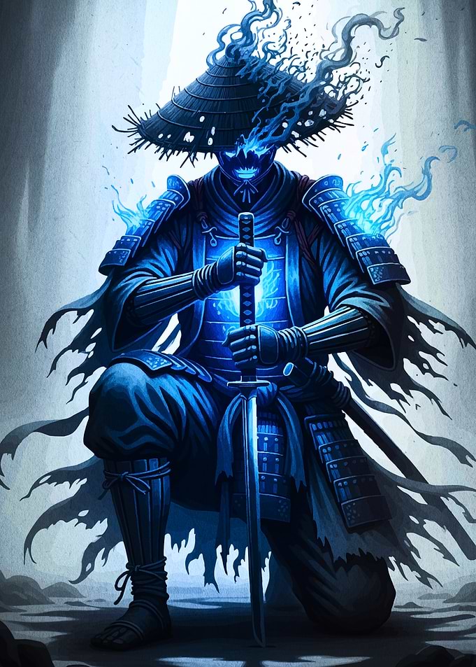 Blue Samurai Warrior with Sword