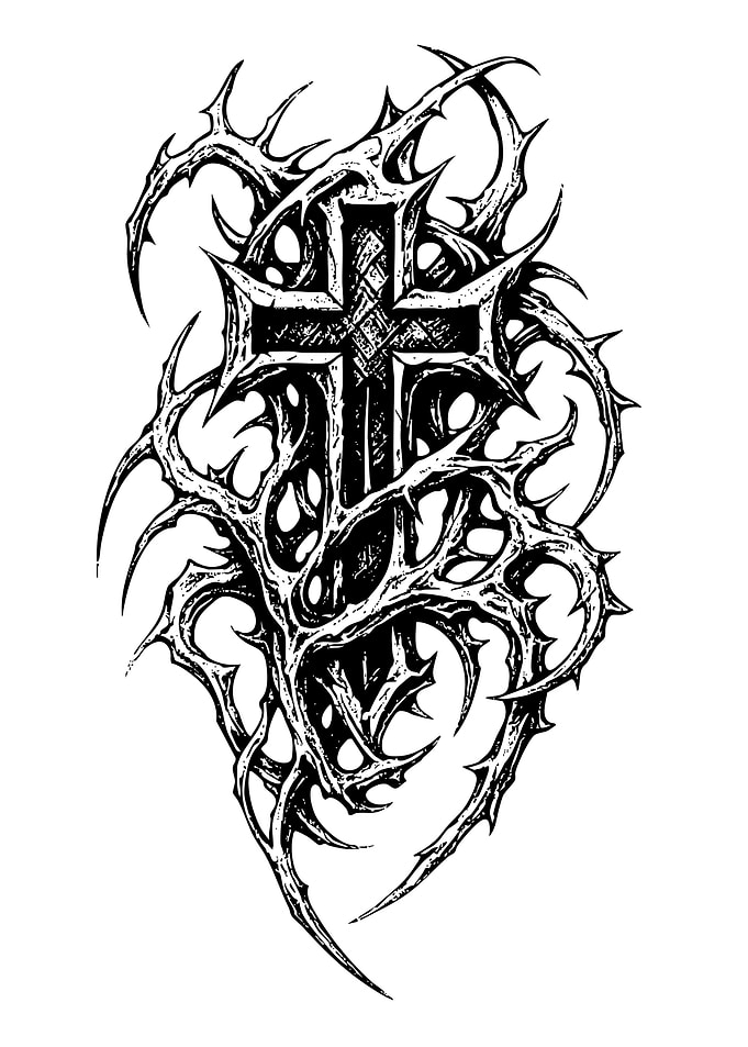 Cross with Thorns Black and White