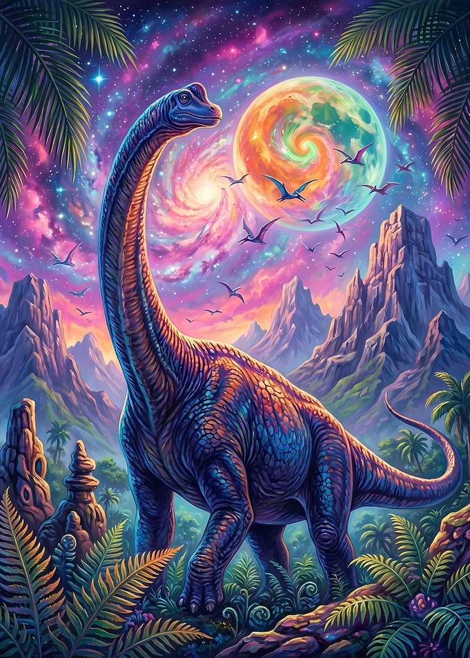 Dinosaur in a fantasy landscape