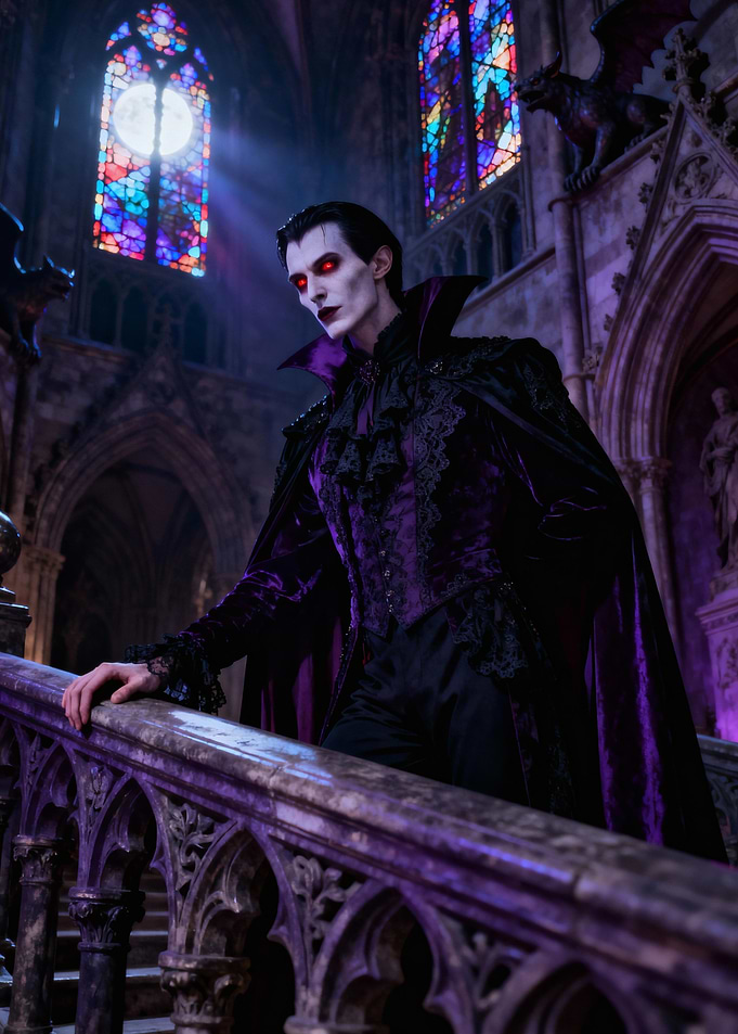 Elegant Vampire in Gothic Setting