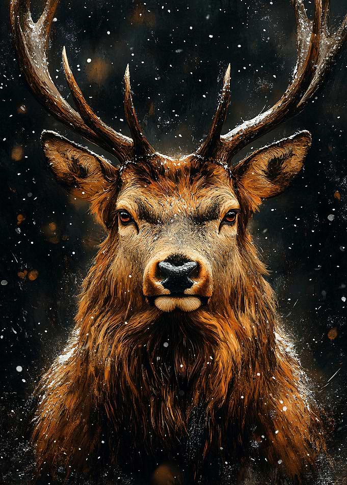 Majestic Deer Portrait in Winter Snow