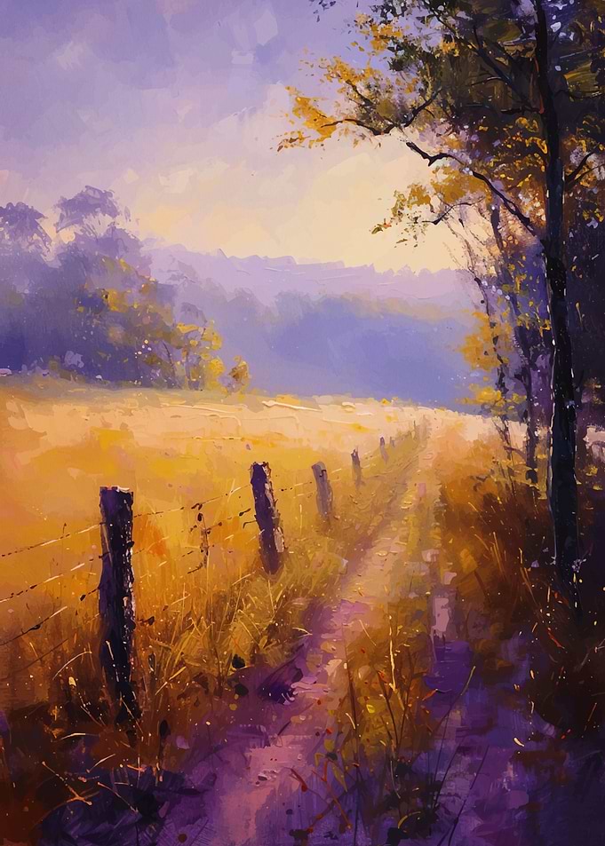 Golden Field Path Painting