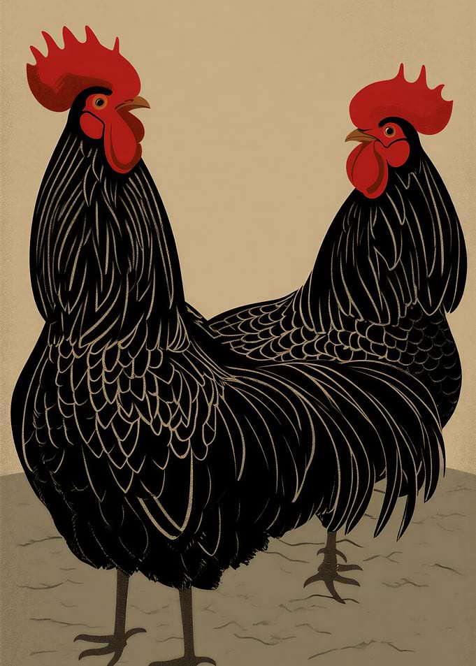 Two Roosters Illustration