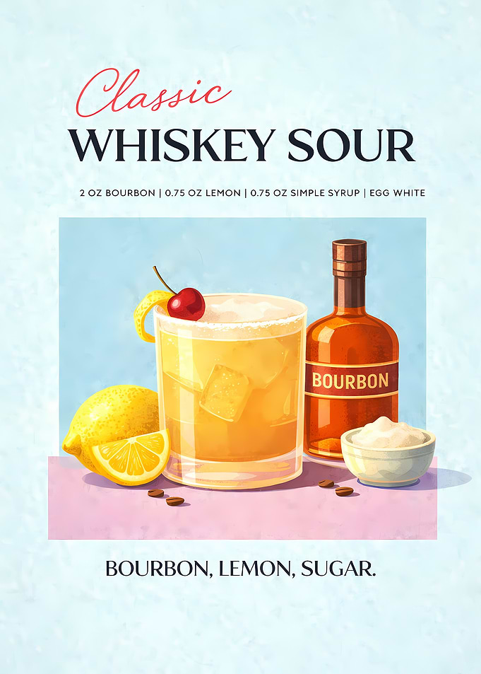 Classic Whiskey Sour Cocktail Illustration