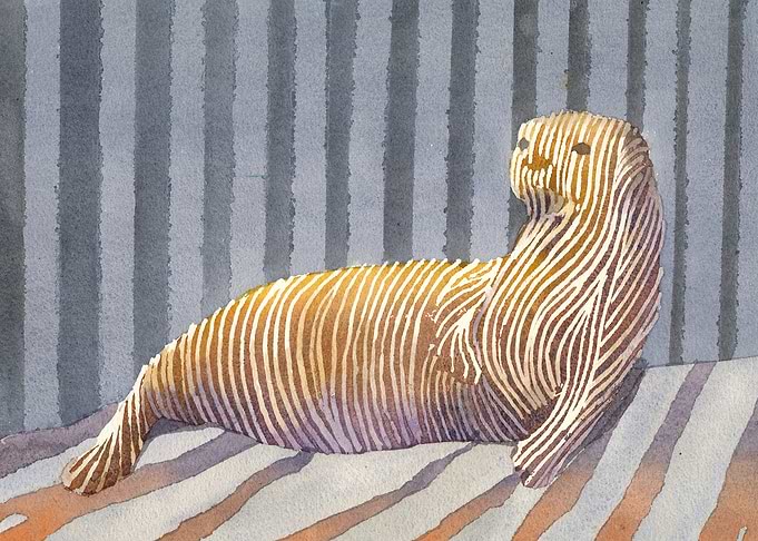 Striped Seal Watercolor Painting